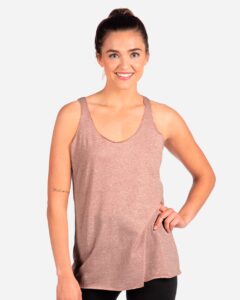 Next Level 6733 Women’s Triblend Racerback Tank – Desert Pink (on model)