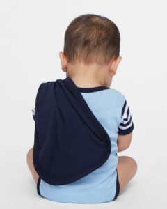 Rabbit Skins 1014 Infant Terry Burp Cloth – Navy (on model back)