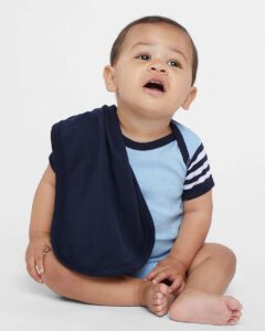 Rabbit Skins 1014 Infant Terry Burp Cloth – Navy (on model)