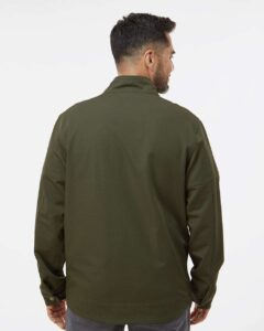 DRI DUCK 5327 Men’s Ace Woven Stretch Soft Shell Jacket – Fatigue (on model back)
