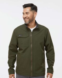 DRI DUCK 5327 Men’s Ace Woven Stretch Soft Shell Jacket – Fatigue (on model)