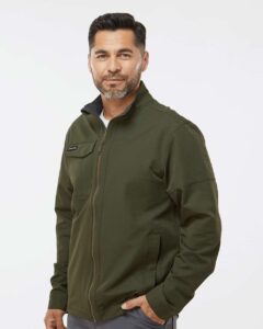 DRI DUCK 5327 Men’s Ace Woven Stretch Soft Shell Jacket – Fatigue (on model side)