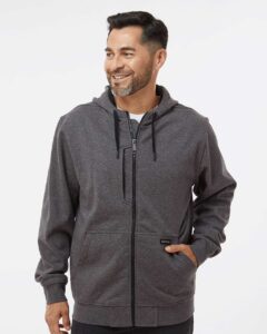 DRI DUCK 7040 Men’s Bateman Bonded Power Fleece 2.0 Full-Zip Jacket – Dark Oxford (on model)