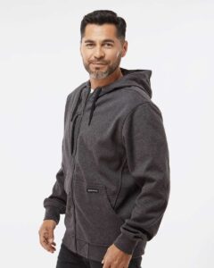 DRI DUCK 7040 Men’s Bateman Bonded Power Fleece 2.0 Full-Zip Jacket – Dark Oxford (on model side)