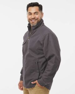 DRI DUCK 5037 Men’s Endeavor Canyon Cloth™ Canvas Jacket with Sherpa Lining – Charcoal (on model side)