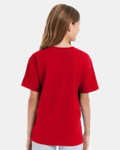 Hanes 498Y Youth Perfect-T T-Shirt – Athletic Red (on model back)