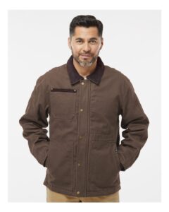 DRI DUCK 5091 Men’s Rambler Boulder Cloth Jacket – Tobacco (on model)