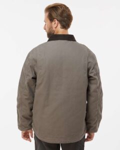 DRI DUCK 5091 Men’s Rambler Boulder Cloth Jacket – Gravel (on model back)