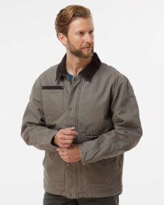 DRI DUCK 5091 Men’s Rambler Boulder Cloth Jacket – Gravel (on model)