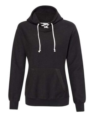 J. America 8694 Women’s French Terry Sport Lace Scuba Hooded Sweatshirt – Black