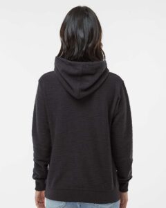 J. America 8694 Women’s French Terry Sport Lace Scuba Hooded Sweatshirt – Black (on model back)