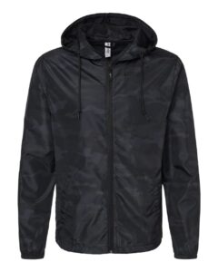 Independent Trading Co. EXP54LWZ Men’s Lightweight Windbreaker Full-Zip Jacket – Black Camo