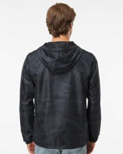 Independent Trading Co. EXP54LWZ Men’s Lightweight Windbreaker Full-Zip Jacket – Black Camo (on model back)