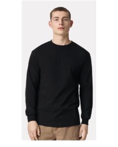 American Apparel 1304 Unisex Heavyweight Cotton Long Sleeve Tee – Black (on model)