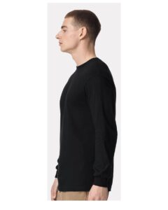 American Apparel 1304 Unisex Heavyweight Cotton Long Sleeve Tee – Black (on model side)