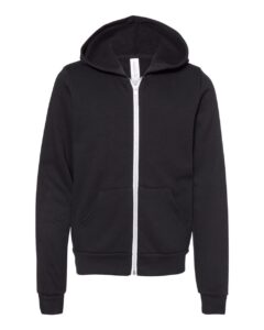 BELLA + CANVAS 3739Y Youth Sponge Fleece Full-Zip Hoodie Sweatshirt – Black