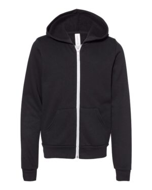BELLA + CANVAS 3739Y Youth Sponge Fleece Full-Zip Hoodie Sweatshirt – Black