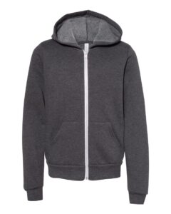 BELLA + CANVAS 3739Y Youth Sponge Fleece Full-Zip Hoodie Sweatshirt – Dark Grey Heather