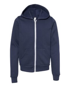 BELLA + CANVAS 3739Y Youth Sponge Fleece Full-Zip Hoodie Sweatshirt – Navy