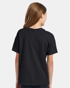Hanes 5370 Youth EcoSmart® T-Shirt – Charcoal Heather (on model back)