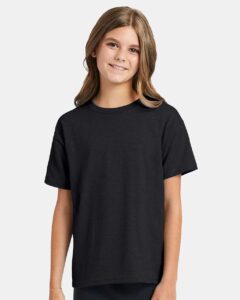 Hanes 5370 Youth EcoSmart® T-Shirt – Charcoal Heather (on model)