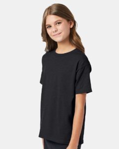 Hanes 5370 Youth EcoSmart® T-Shirt – Charcoal Heather (on model side)