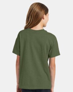 Hanes 5370 Youth EcoSmart® T-Shirt – Heather Green (on model back)
