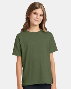Hanes 5370 Youth EcoSmart® T-Shirt – Heather Green (on model)