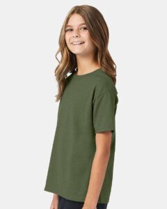 Hanes 5370 Youth EcoSmart® T-Shirt – Heather Green (on model side)