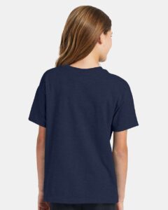 Hanes 5370 Youth EcoSmart® T-Shirt – Heather Navy (on model back)