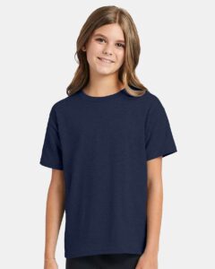 Hanes 5370 Youth EcoSmart® T-Shirt – Heather Navy (on model)