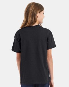 Hanes 5450 Youth Authentic T-Shirt – Charcoal Heather (on model back)