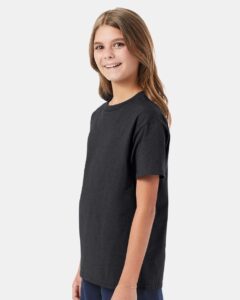 Hanes 5450 Youth Authentic T-Shirt – Charcoal Heather (on model side)