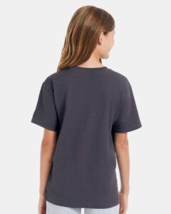Hanes 498Y Youth Perfect-T T-Shirt – Charcoal Heather (on model back)