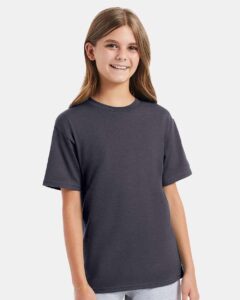 Hanes 498Y Youth Perfect-T T-Shirt – Charcoal Heather (on model)