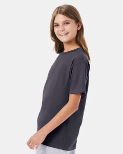 Hanes 498Y Youth Perfect-T T-Shirt – Charcoal Heather (on model side)