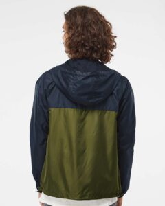 Independent Trading Co. EXP54LWZ Men’s Lightweight Windbreaker Full-Zip Jacket – Classic Navy/ Army (on model back)