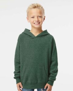 Independent Trading Co. PRM15YSB Youth Lightweight Special Blend Raglan Hooded Sweatshirt – Moss (on model)