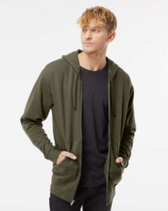 Independent Trading Co. SS4500Z Unisex Midweight Full-Zip Hooded Sweatshirt – Army (on model)