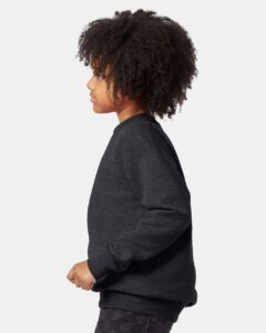 Hanes P360 Youth EcoSmart® Crewneck Sweatshirt – Charcoal Heather (on model side)