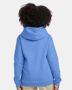 Hanes P473 Youth EcoSmart® Hooded Sweatshirt – Carolina Blue (on model back)