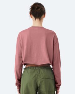 BELLA + CANVAS 6501 Women’s FWD Fashion Crop Long Sleeve Tee – Mauve (on model back)