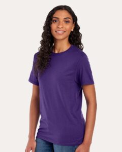 JERZEES 560MR Premium Blend Ring-Spun T-Shirt – Deep Purple (on model side)