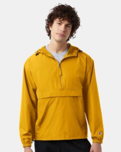 Champion CO200 Unisex Packable Anorak Jacket – Gold (on model)