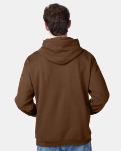 Hanes P170 Unisex EcoSmart® Hooded Sweatshirt – Army Brown (on model back)