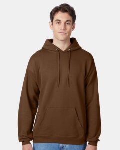 Hanes P170 Unisex EcoSmart® Hooded Sweatshirt – Army Brown (on model)