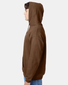 Hanes P170 Unisex EcoSmart® Hooded Sweatshirt – Army Brown (on model side)
