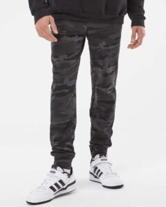 Independent Trading Co. IND20PNT Men’s Midweight Fleece Sweatpants – Black Camo (on model)