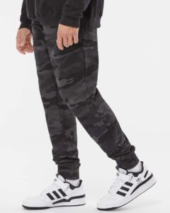 Independent Trading Co. IND20PNT Men’s Midweight Fleece Sweatpants – Black Camo (on model side)