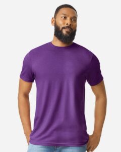 Gildan 64000CVC Unisex Softstyle® CVC T-Shirt – Amethyst (on model)